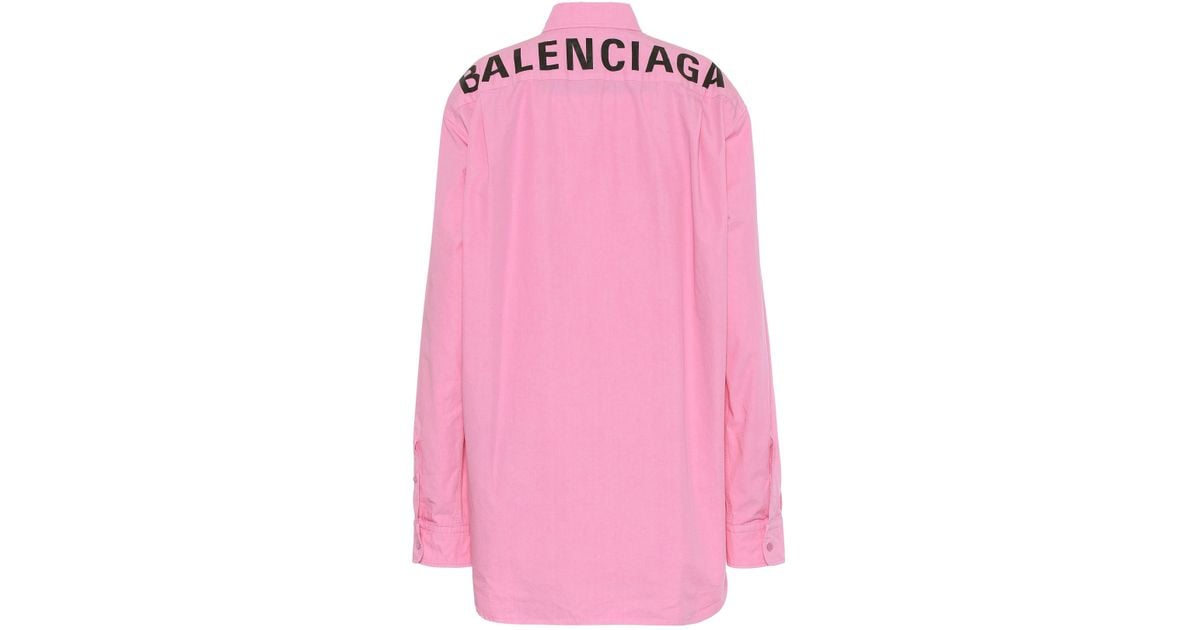 Udled Bare overfyldt hold Balenciaga Logo Cotton-poplin Shirt in Pink | Lyst