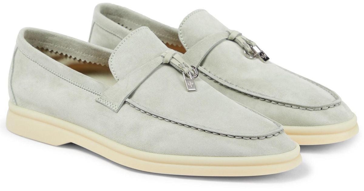 Loro Piana Summer Charms Walk Suede Loafers in White | Lyst