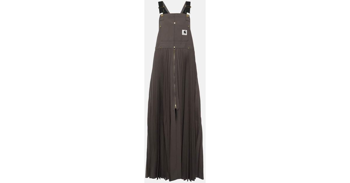 Sacai X Carhartt Pleated Maxi Dress in Natural | Lyst