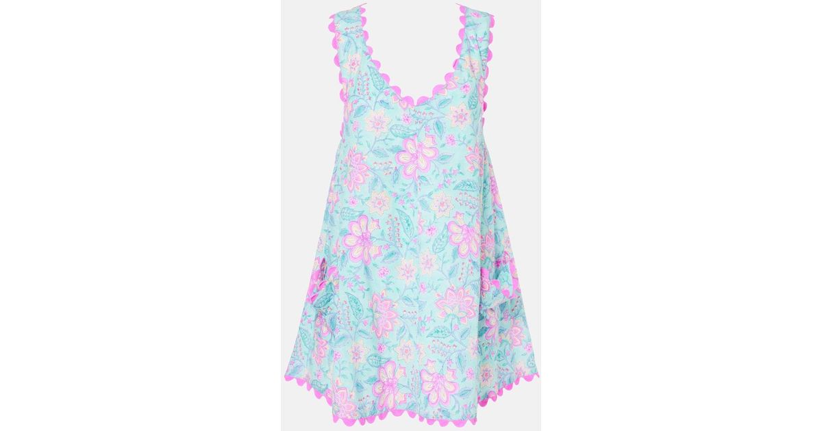 juliet dunn beach dress Juliet Dunn Blouson Dress With Wave Embroidery In Pale Blue main image 1