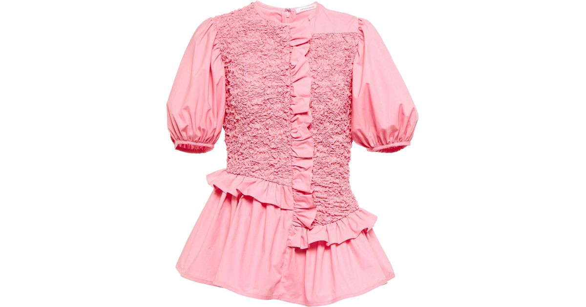 Cecilie Bahnsen Cotton Carrie Ruffle-trimmed Poplin Top in Sorbet Pink ...