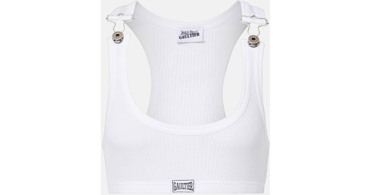 Jean Paul Gaultier Ribbed-Knit Cotton Jersey Bra Top in White | Lyst