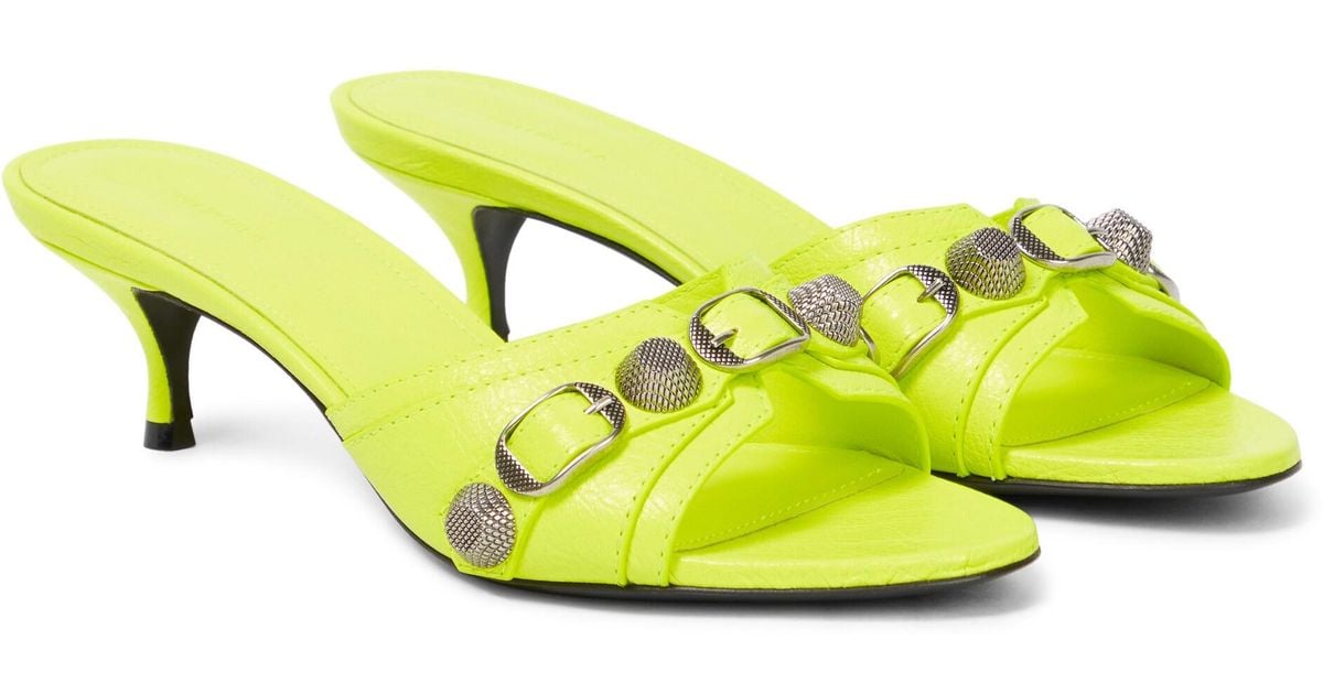 Balenciaga Cagole Leather Sandals in Yellow | Lyst