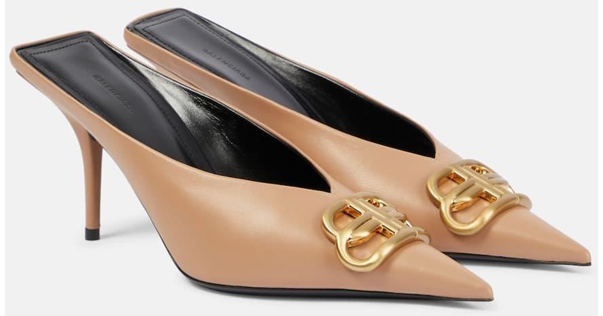Balenciaga Square Knife 80 Bb Leather Mules in Natural | Lyst