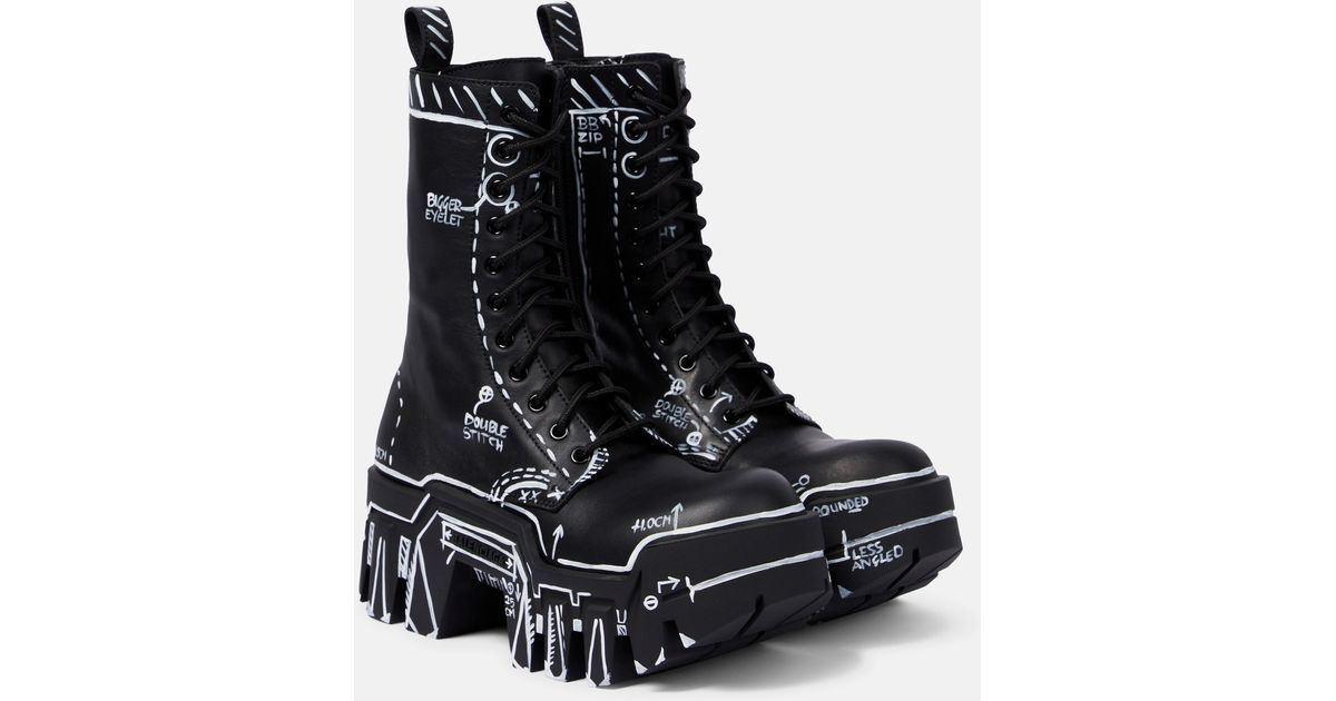 Balenciaga Bulldozer Lace-up Leather Ankle Boots in Black | Lyst