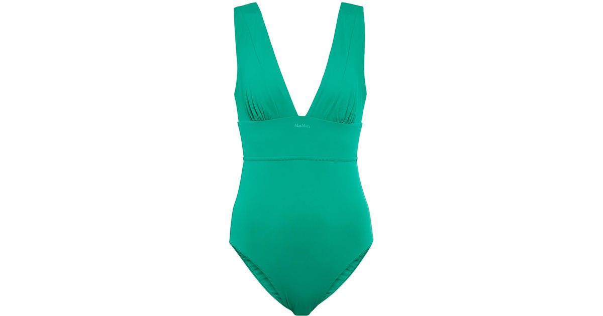Max Mara Tania V-neck Swimsuit in Green | Lyst