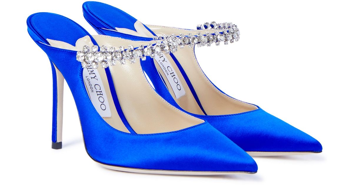 Jimmy Choo Bing 100 Embellished Satin Mules in Blue | Lyst