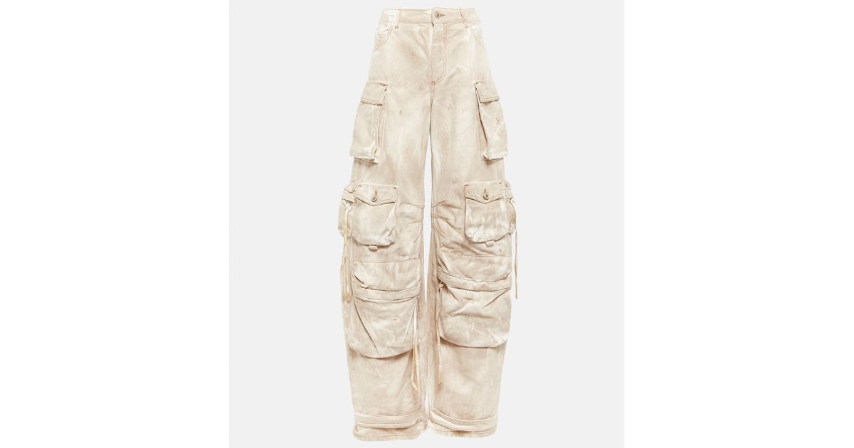 The Attico Fern Denim Lowrise Cargo Pants in Natural Lyst