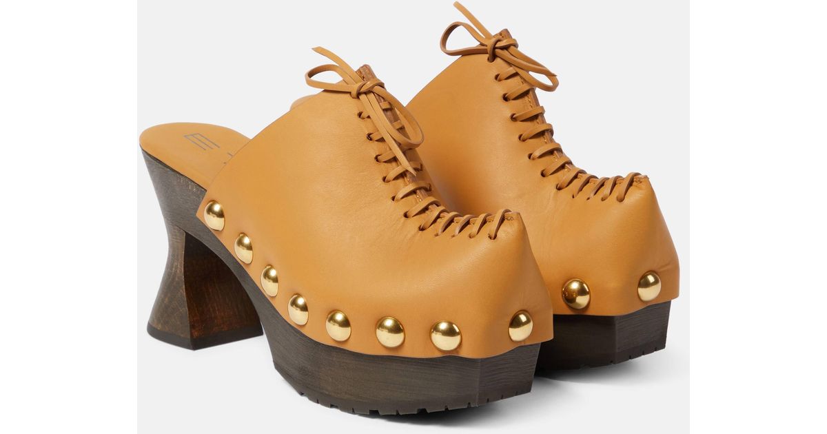 Leather platform cheap clogs