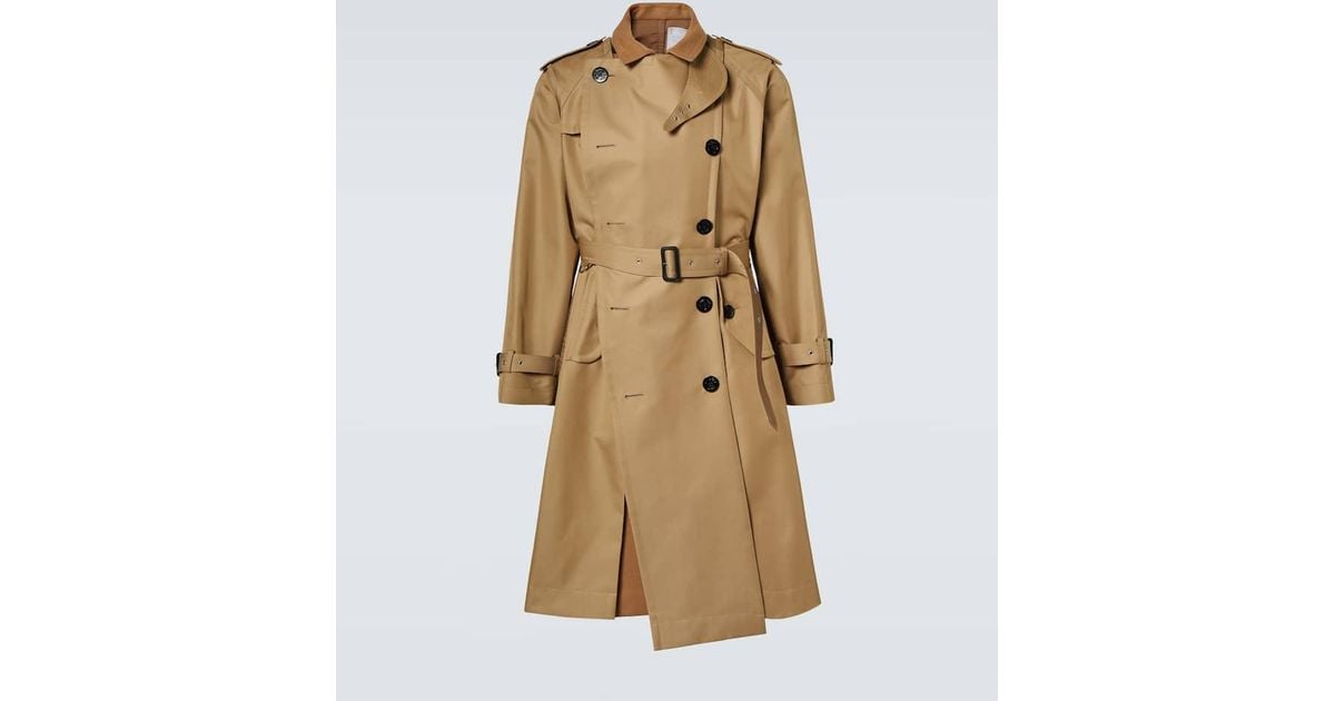 SACAI♡ Cotton Gabardine Coat - NAVY x BEIGE 215 Hybrid Cotton Gabardine Trench Puffer Coat Beige and Navy