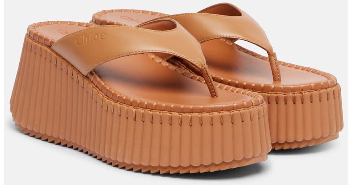 Chloé Nama 80 Leather Platform Thong Sandals in Brown | Lyst