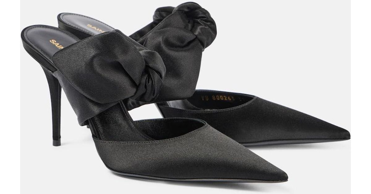 Saint Laurent Barbara 90 Satin Mules in Black | Lyst