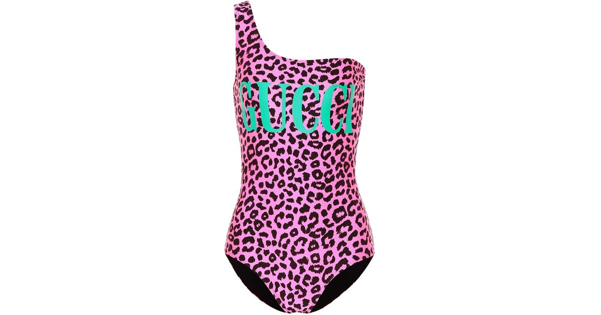 Gucci Leopard Print Sparkling Swimsuit In Pink | Lyst
