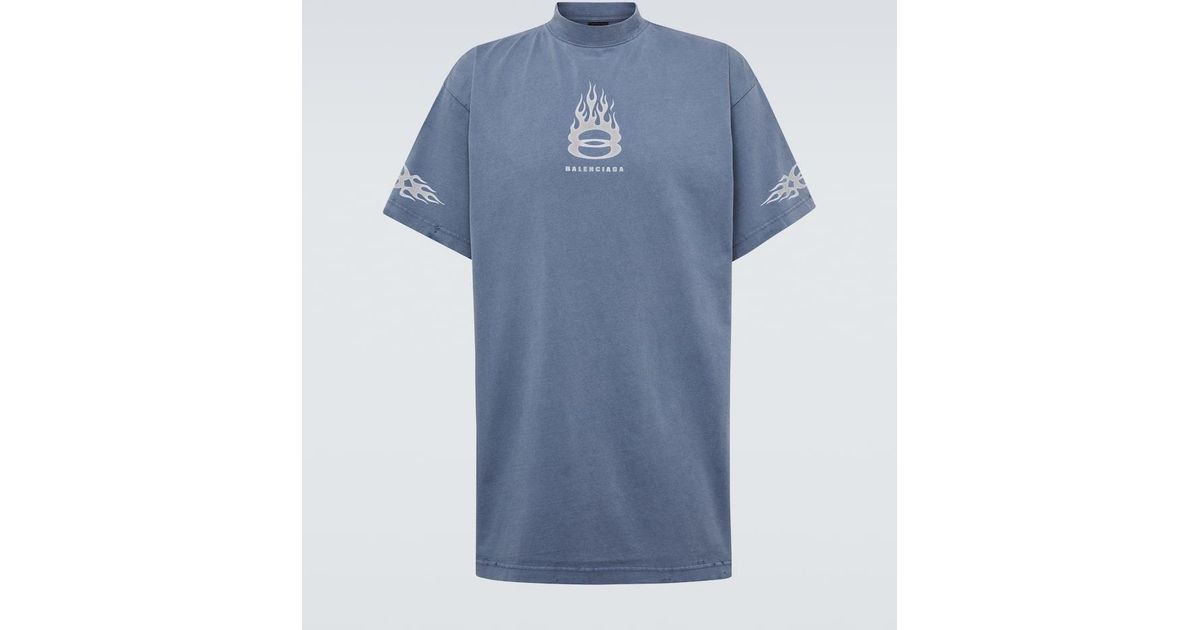 Balenciaga バレンシアガ / Burning Unity cotton jersey Tee Burning Unity cotton jersey T-shirt in blue - Balenciaga