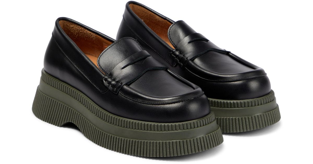 Ganni Creepers Wallaby Leather Loafer in Black Lyst