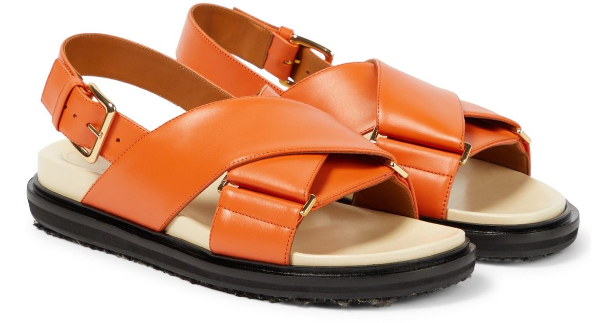 Marni Fussbett Leather Sandals in Orange | Lyst