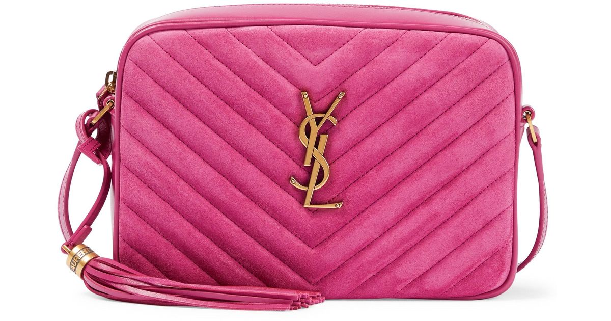 Saint Laurent Lou Camera Medium Suede Crossbody Bag in Pink | Lyst