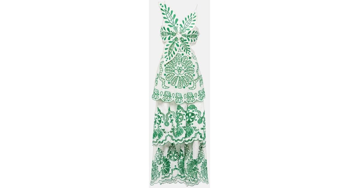 slim fit dress slacks Farm Rio Women's Delicate Forest Richelieu Embroidered Midi Dress – Saint  Bernard main image 0