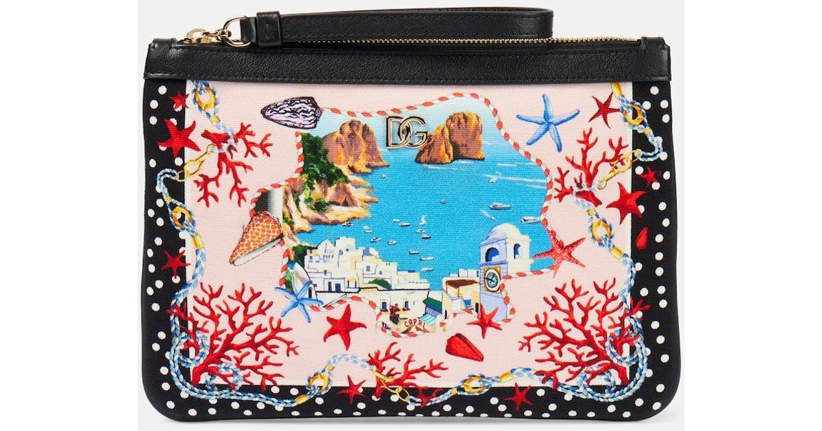 Dolce & Gabbana Capri Printed Canvas Pouch in Red | Lyst Canada