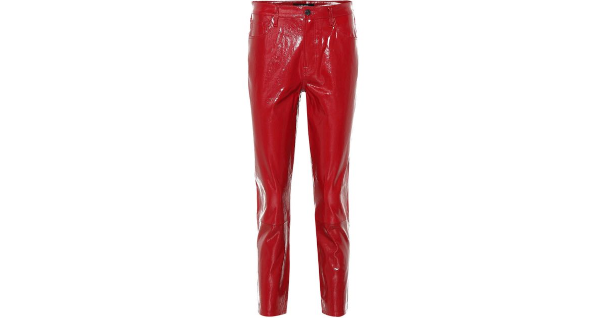J Brand Ruby High-rise Patent Leather Pants in Red | Lyst