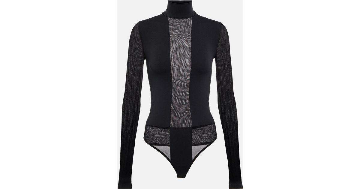 Wolford Dione Mesh-paneled Bodysuit in Black | Lyst