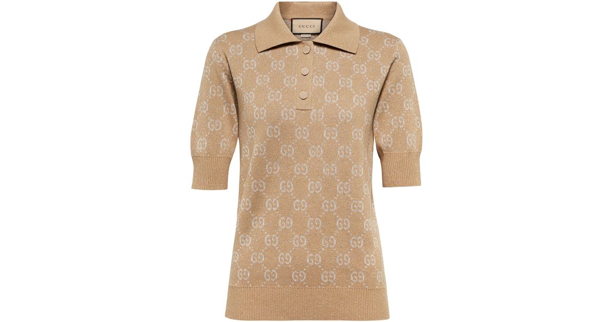 Gucci Cotton Lamé GG Jacquard Polo Shirt in Beige (Natural) - Lyst