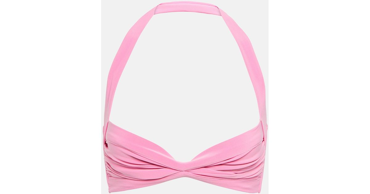 Norma Kamali Bill Ruched Bikini Top in Pink | Lyst