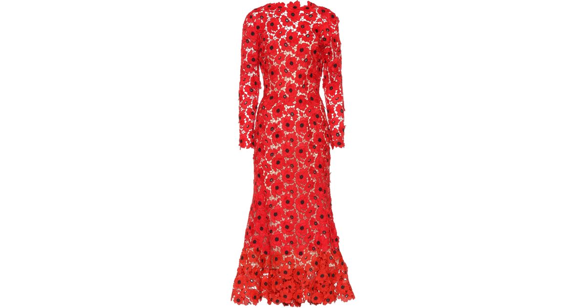 Oscar de la Renta Floral Guipure Lace Dress in Red | Lyst Oscar de la Renta Floral Guipure Lace Dress in Red | Lyst