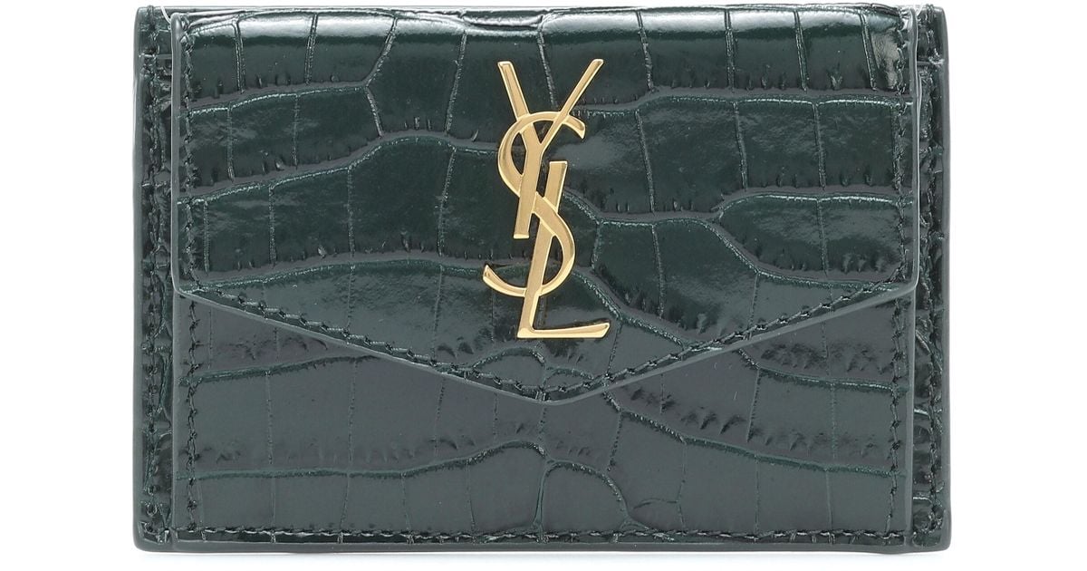 SAINT LAURENT FRAGMENTS ZIPPED CARD CASE IN GREEN CROC EMBOSSED LEATHE –  BLuxe Boutique
