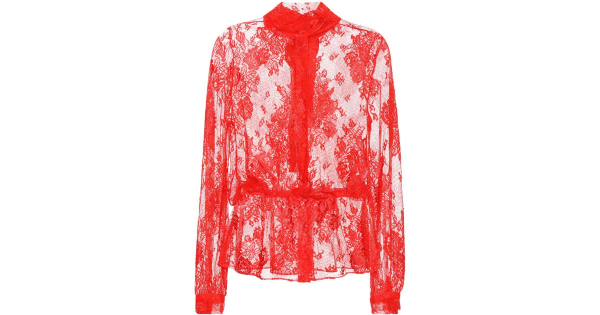 Balenciaga Lace Blouse in Red | Lyst
