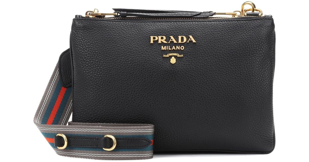 Prada Daino Small Leather Crossbody Bag in Black | Lyst