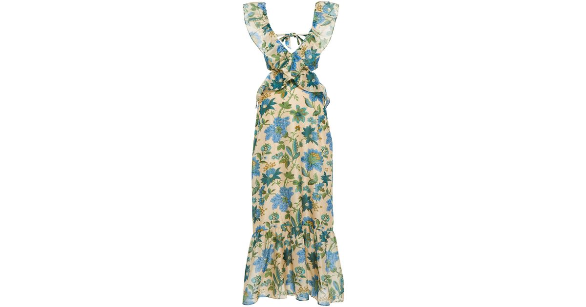 Sir. The Label Celia Cotton And Silk Midi Dress in Blue | Lyst