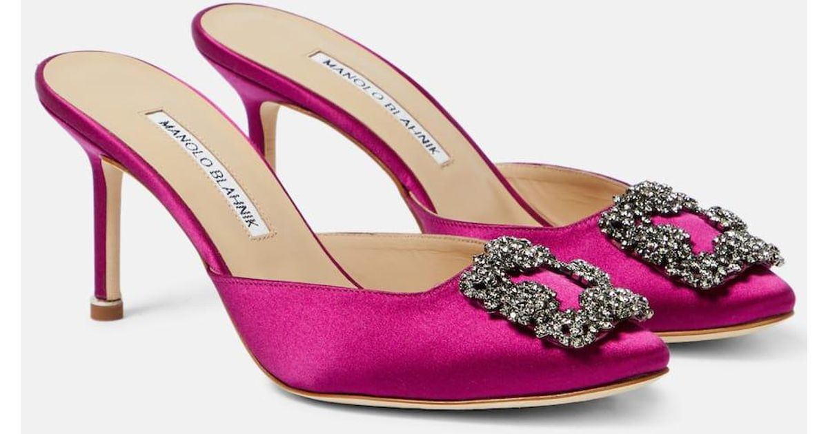 Manolo Buckle Mules 7cm Green Silk 208016