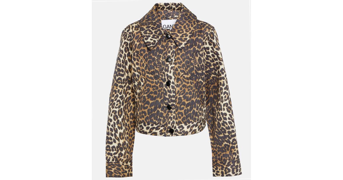 Ganni Leopard-print Canvas Jacket in Brown | Lyst