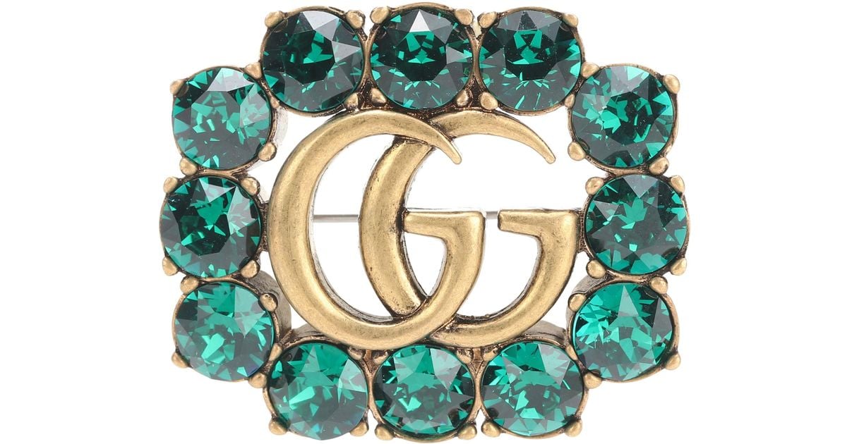 Gucci Crystal-embellished Brooch in Green - Lyst