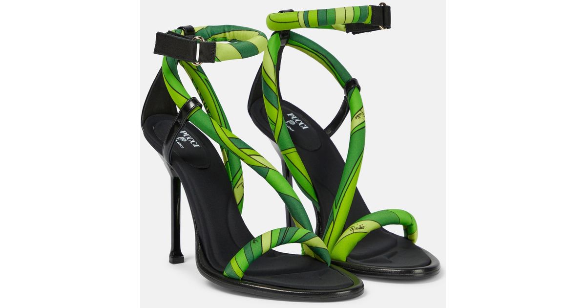 Emilio Pucci Leather-trimmed Silk Sandals in Green | Lyst