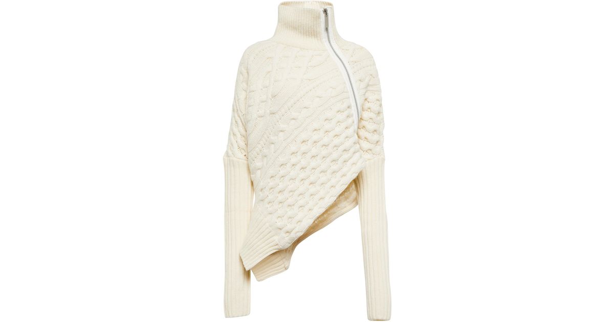 Sacai Wool Zipped Cable-knit Turtleneck Sweater in Beige Natural Womens Jumpers and knitwear Sacai Jumpers and knitwear 