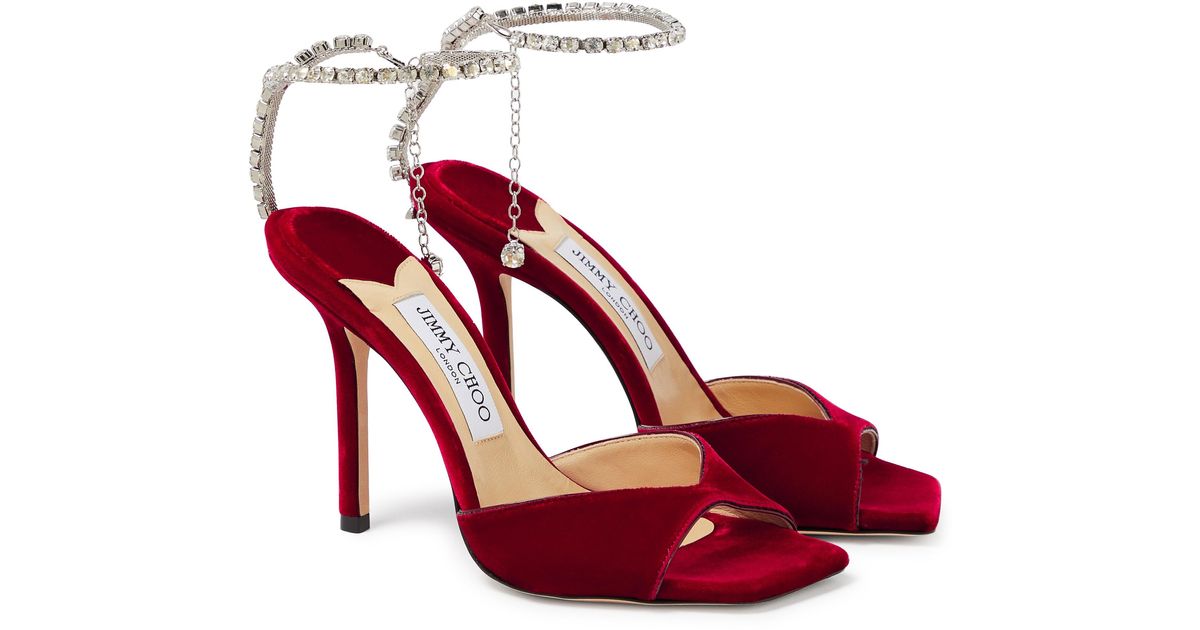 Jimmy Choo Saeda 100 Velvet Sandals in Red | Lyst UK