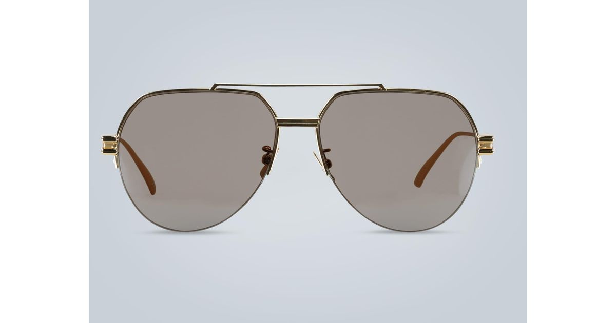 Bottega Veneta Synthetic Metal Frame Aviator Sunglasses in Gold ...