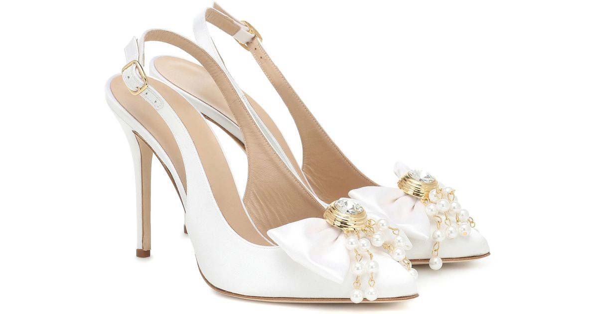 Alessandra Rich Embellished Satin Slingback Pumps in White - Lyst