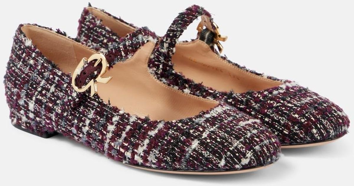 Gianvito Rossi Mary Ribbon Boucle Mary Jane Flats in Brown | Lyst UK