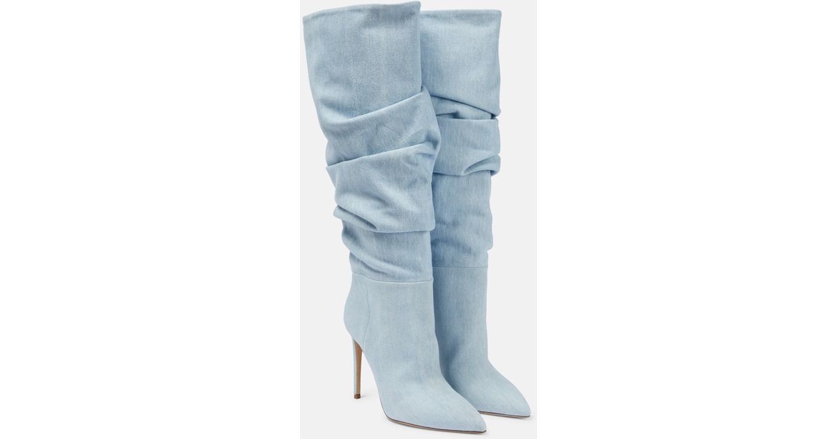 Paris Texas Slouchy Denim Knee-high Boots in Blue | Lyst