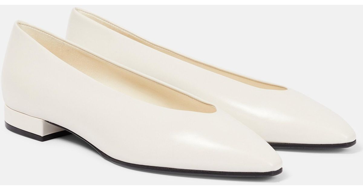 Loro Piana Rebecca Leather Ballet Flats in White Lyst