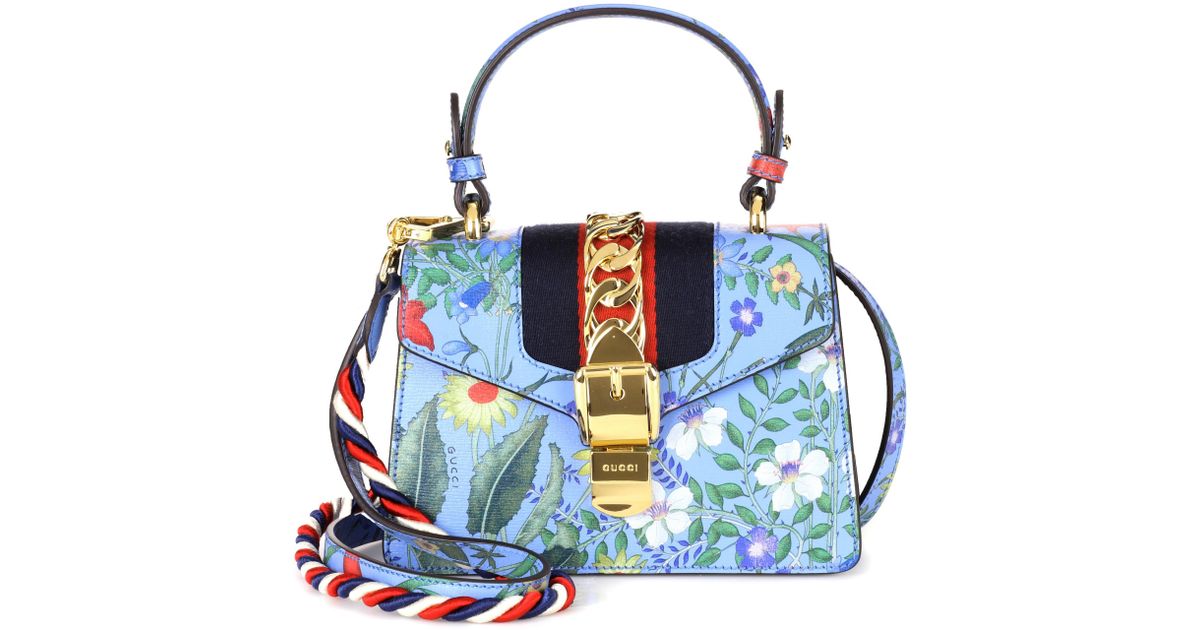 Gucci Sylvie New Flora Leather Mini Bag in Blue | Lyst