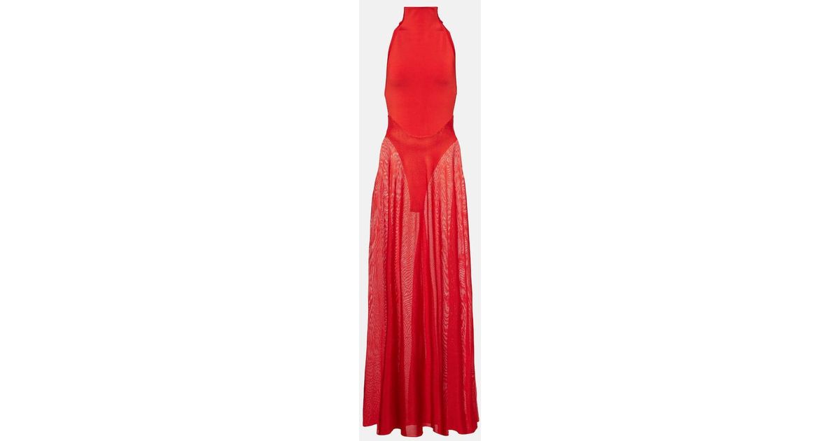 Alaa Jersey And Mesh Maxi Dress in Red | Lyst