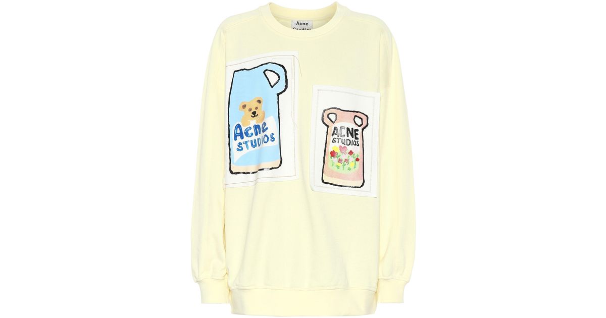 Acne Studios Embroidered Cotton Sweatshirt in Yellow | Lyst