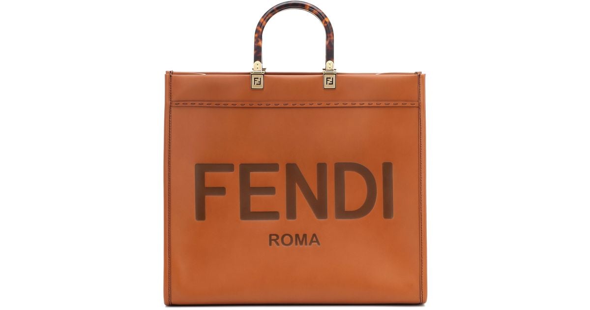 Fendi Sunshine Large Leather Shopper in Brown | Lyst Australia