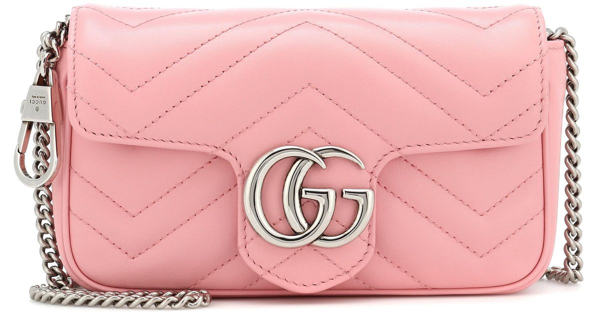 Gucci Pink Leather GG Marmont Shoulder Bag QFB1BI1LPB000