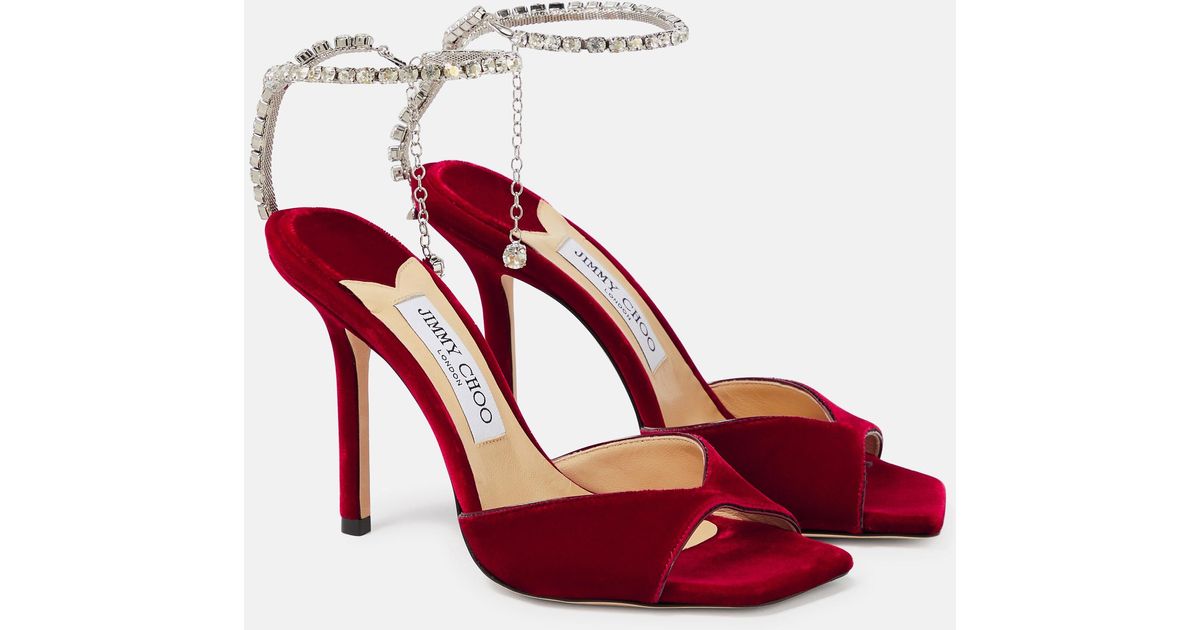 Jimmy Choo Saeda 100 Velvet Sandals in Red | Lyst