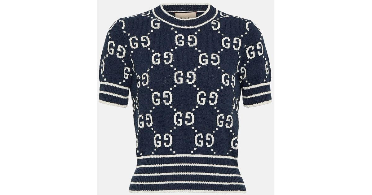 Gucci Gg Cotton Jacquard Top, Ready-To-Wear in Blue | Lyst Gucci Gg Cotton Jacquard Top, Ready-To-Wear in Blue | Lyst